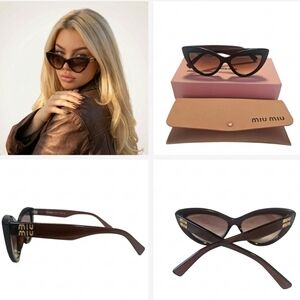 🔥NWT‼️✨Miu Miu✨ Bordeaux Brown Cat-Eye Sunglasses with Gold Logo 🕶️